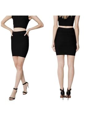 BCBGMaxAzria Simone Textured Black Bandage Mini Power Skirt